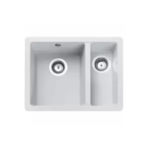 image of 1.5 Bowl Undermount White Granite Kitchen Sink with Righthand Drainer - Rangemaster Paragon