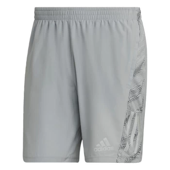 image of adidas Own the Run Tiger Camo Running Shorts Mens - Halo Silver / Shadow Navy