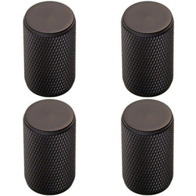 Image of Loops 4x Knurled Cylindrical Cupboard Door Knob 18mm Dia Matt Black Cabinet Handle Black unisex