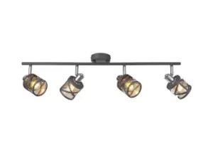 Image of 4 Bar Light Spotlight E14, Matt Grey, Polished Chrome, Cognac