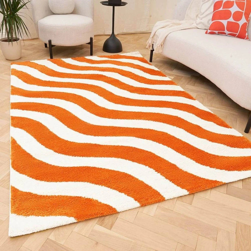 Image of THE RUGS Joli Wavy Soft & Dense Pile Living Room & Bedroom Rug in Orange Size: 160cm x 230cm Orange Unisex 160cm x 230 cm