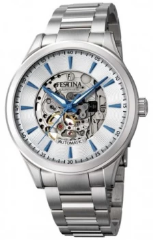 Festina Mens Automatic Skeleton Silver Steel Bracelet Watch