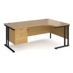 image of Office Desk Right Hand Corner Desk 1800mm With Pedestal Oak Top With Black Frame 1200mm Depth Maestro 25 MC18ERP2KO