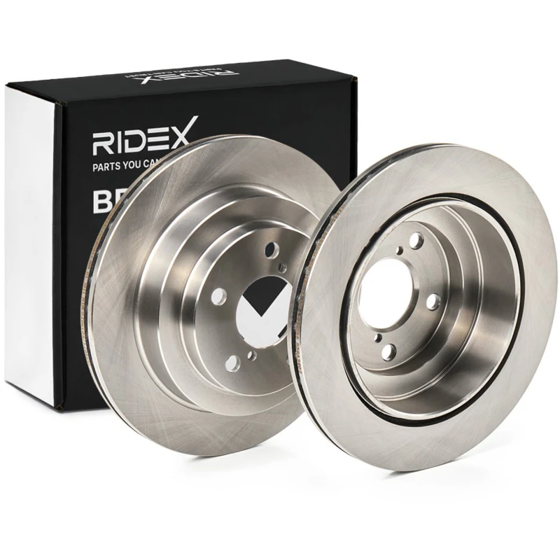 Image of RIDEX 82B0634 Brake disc Rear Axle, Vented, Cast Iron, Uncoated, Untreated, without bolts/screws Cast Iron Brake Disc (82)