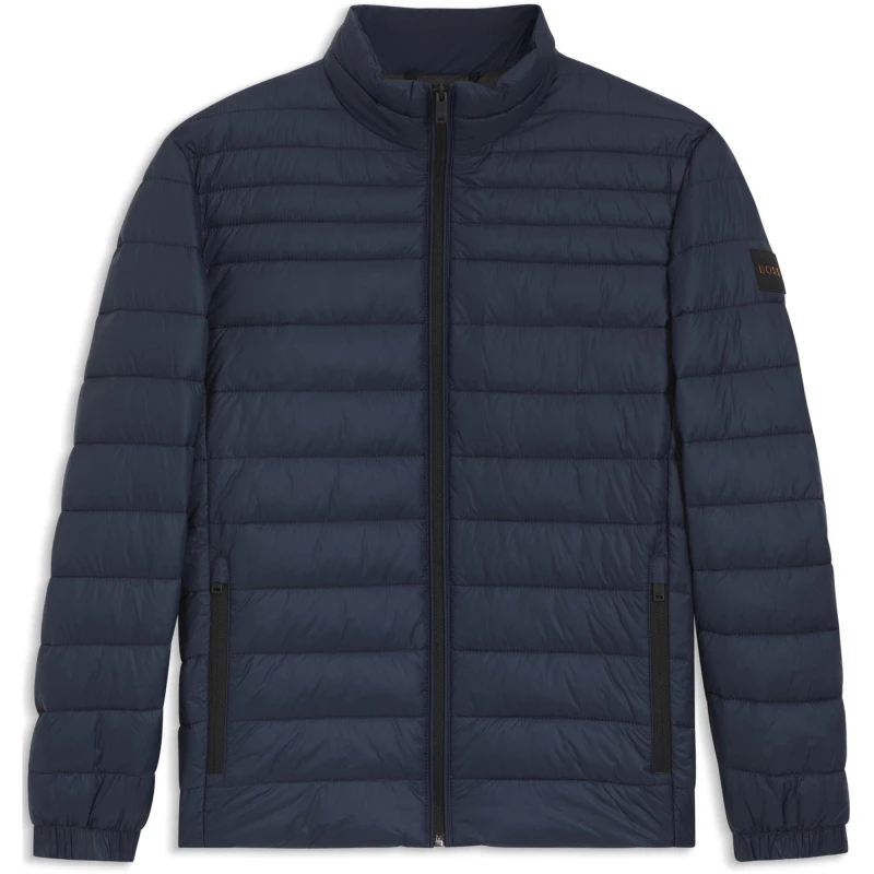 Image of Boss Mens Oden Orange Lightweight Short Puffer Jacket Dark Blue 404 male S