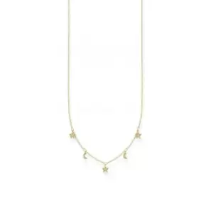 image of Yellow Gold Zirconia Star & Moon Necklace 45cm KE2074-414-14-L45v