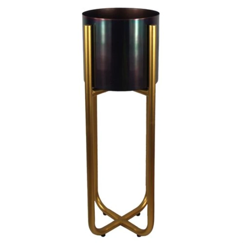 Image of N/A Tall Gold Stand with Black Metal Planter 62cm x 18cm