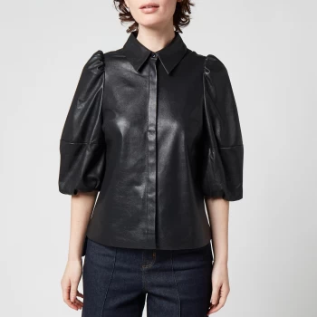 Image of Ted Baker Womens Prins 3/4 Balloon Sleeve Pu Leather Shirt - Black - UK 12