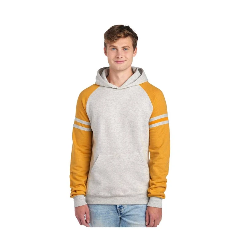 Image of JERZEES Mens Varsity Colour Block Nublend Hoodie in Light Beige Size: Medium Light Beige Male M