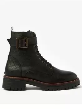 Image of Barbour Barbour Heidi Lace Up Leather Buckle Ankle Boot - Black, Size 3, Women