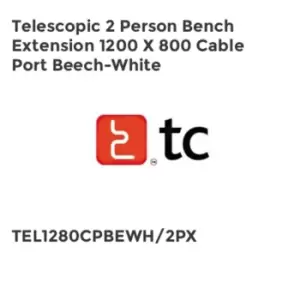 Image of TC Group Telescopic 2 Person Bench Extension 1200 x 800 Cable Port Beech-White