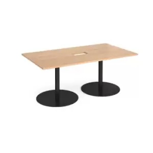 Image of Eternal rectangular boardroom table 1800mm x 1000mm with central cutout 272mm x 132mm - Black base and beech top