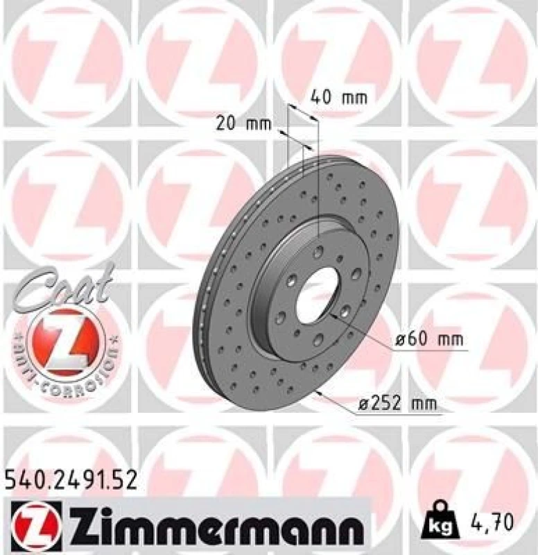 Image of ZIMMERMANN Brake disc ZIMMERMANN 540.2491.52
