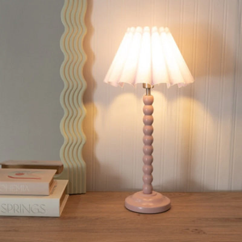 Image of Valuelights Bobbins Painted Rose Table Lamp With Lilac Scallop Tapered Lamp Shade And LED Bulb