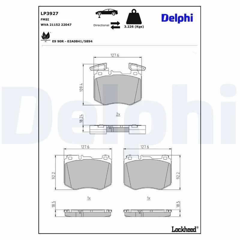 Image of DELPHI Brake pad set DELPHI LP3927