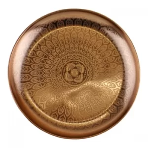 Image of Decorative Copper Metal Tray With Etched Design