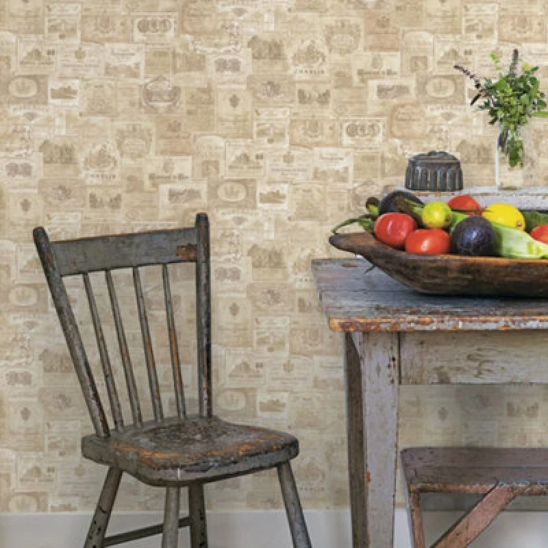 Image of Galerie Nostalgie Beige Wine Labels Smooth Wallpaper