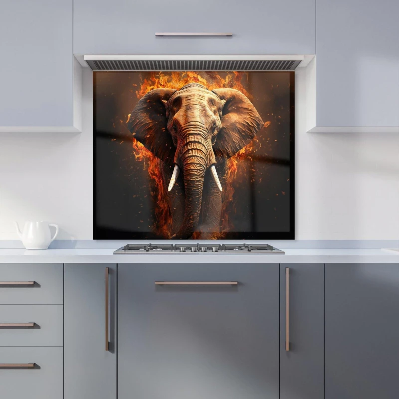 Image of Warren Reed - Designer Splashart Elephant & fire Kitchen Splashback in Orange Size: 600mm x 750mm Orange Unisex 600mm x 750mm