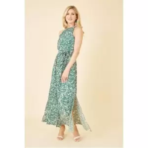 Image of Mela London Green Zebra Print Halter Neck Maxi Dress - Green