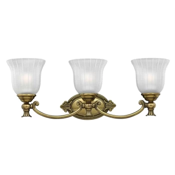 image of Elstead Francoise - 3 Light Bathroom Over Mirror Wall Light Burnished Brass IP44, G9