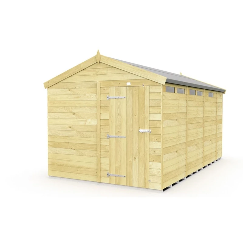 Image of Buttercup Farm 8 x 13 Feet Apex Security Shed - Single Door - L387 x W231 x H217cm in Brown Brown Unisex