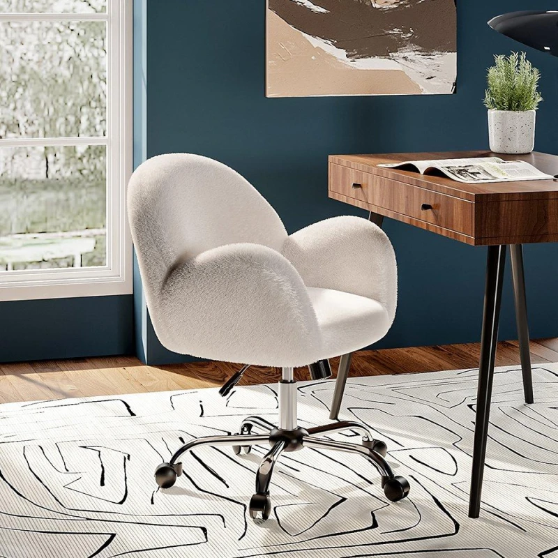 Image of Kabinet UK Comfy Plush Swivel Office Chair Adjustable Height White unisex One Size