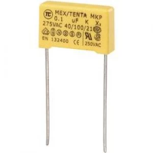 image of MKP X2 suppression capacitor Radial lead 0.1 uF 275 V AC 10 15mm L x W x H 18 x 5 x 11mm MKP X2