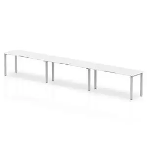 Image of Single Silver Frame Bench Desk 1400 White 3 Pod