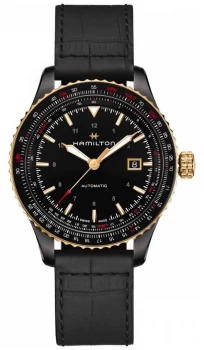 Image of Hamilton Aviation Converter Black Leather Strap Black Watch