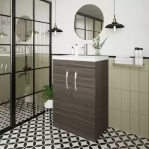 image of Nuie Athena Floor Standing 2-Door Vanity Unit with Basin-1 600mm Wide - Anthracite Woodgrain