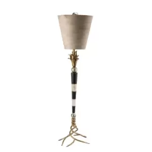 image of Table Lamp Brass Base Black & Cream Striped Inverted Drum Shade LED E27 60W