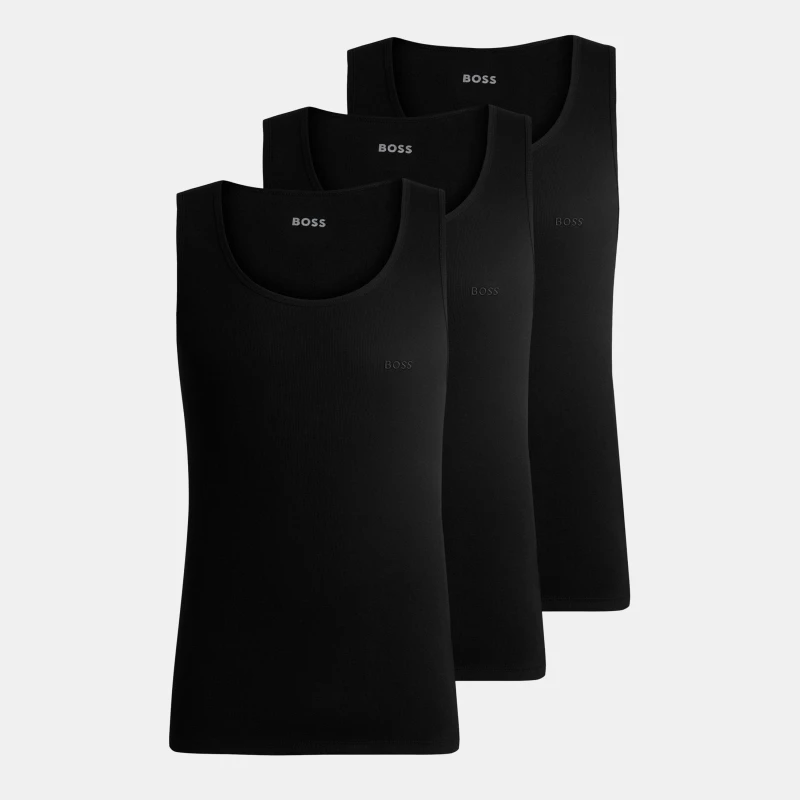 Image of Boss Mens Classic Ribbed Tank Top 3 Pack, Cotton Construction Black 001 male M
