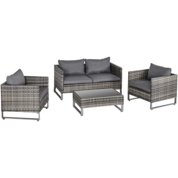 Image of 4 Pcs PE Rattan Wicker Outdoor Dining Set Sofa Chairs Table Cushions - Outsunny