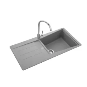 Image of Single Bowl Inset Grey Granite Kitchen Sink with Reversible Drainer - Rangemaster Mica 1000mm