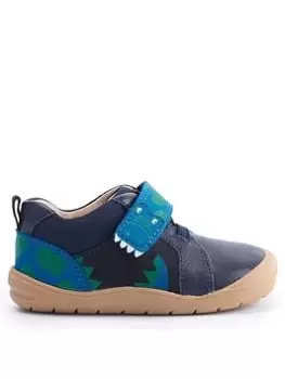 Image of Start-rite X Jojo Maman Bébé Companion Dinosaur Navy Leather Riptape Boys First Trainers - Navy Blue, Navy, Size 4 Younger