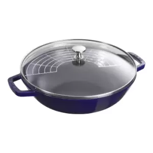 image of Staub Specialities 30cm Cast iron Wok with glass lid dark-blue