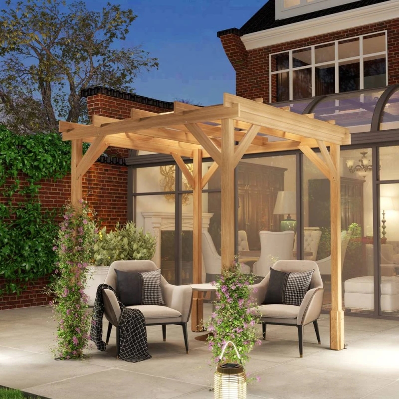 Image of Outsunny 2 x 2m Wooden Pergola Kit, Garden Gazebo Shelter, Dark Brown Dark Brown