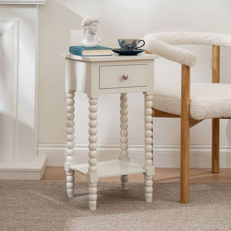 Image of SO'HOME Mira Bobbin Side Table with Drawer Ivory ONE SIZE