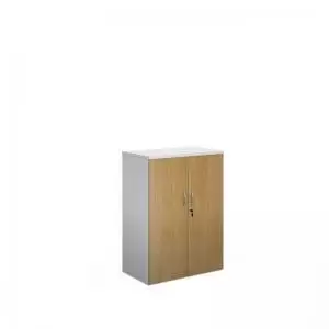 Image of Duo double door cupboard 1090mm high with 2 shelves - white with oak