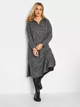 Image of Yours Soft Touch Polo Neck Marl Dress, Grey, Size 18, Women