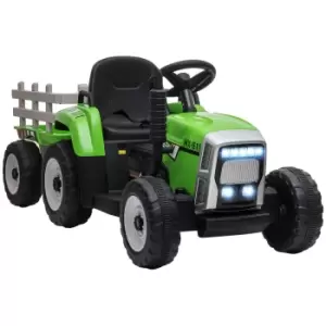 image of HOMCOM Electric Ride on Tractor w/ Detachable Trailer, 12V Kids Battery Powered Electric Car w/ Remote Control, Music for Kids Aged 3-6, Green