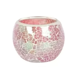 Small Pink Iridescent Crackle Candle Holder