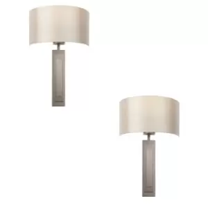Image of 2 PACK Brushed Bronze Plated Wall Light & Mink Satin Half Shade - 1 Bulb Lamp