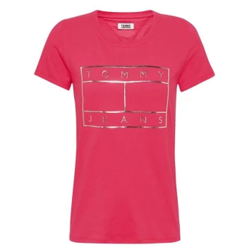 Image of Tommy Jeans Outline Flag T Shirt - BLUSH RED
