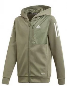 adidas Boys AEROREADY Full Zip Hoodie - Green, Size 15-16 Years