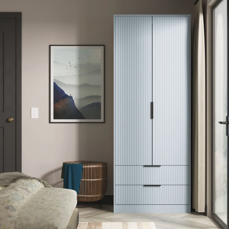 Image of Ready Assembled 2 U Menai 2 Door 2 Drawer Wardrobe (Ready Assembled) in Light Blue Light Blue Unisex