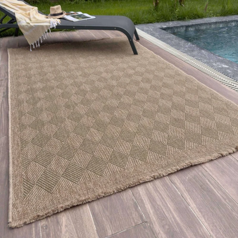 Image of THE RUGS Jute Looking Diamond Design Outdoor Rugs Green Garden Nature 5300GN Size: 140cm x 200cm Green Unisex 140cm x 200 cm