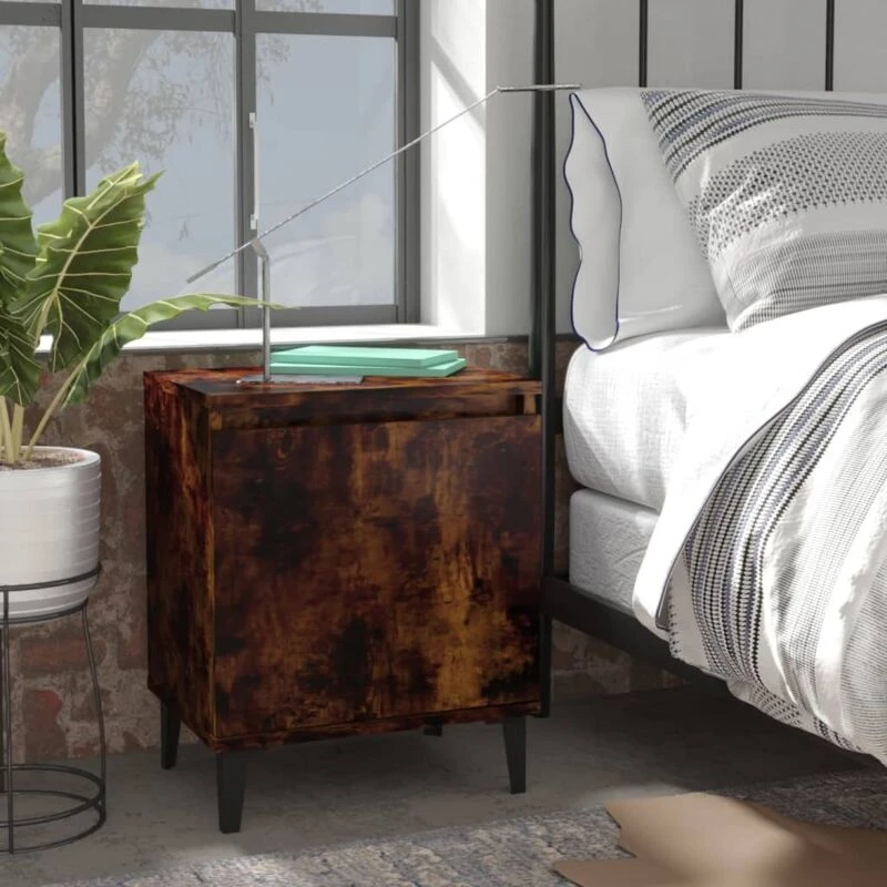 Image of VIDAXL Bed Cabinet with Metal Legs Smoked Oak 40x30x50cm Vidaxl 8720286854655