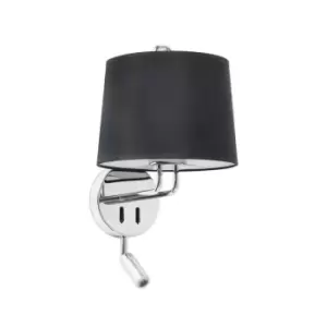 image of Montreal Chrome, Black Shade Wall Lamp With Reading Light