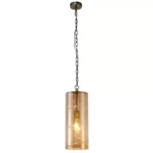 image of Ceiling Pendant, 1 Light E27, Antique Brass, Amber - Luminosa Lighting